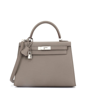 Hermes Kelly Handbag Grey Epsom with Palladium Hardware 28