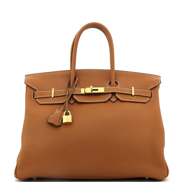 Hermes Birkin Handbag Brown Clemence with Gold Hardware 35