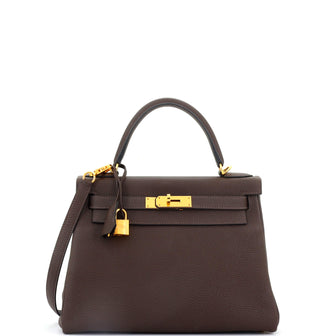 Hermes Kelly Handbag Brown Togo with Gold Hardware 28