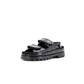 Chanel Women's Velcro Dad Sandals Leather and Shearling