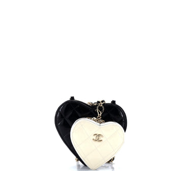 Chanel Double Heart Clutch with Chain Quilted Patent