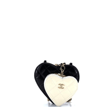 Chanel Double Heart Clutch with Chain Quilted Patent