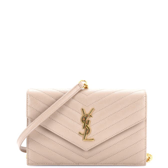 Saint Laurent Classic Monogram Wallet on Chain Matelasse Chevron Leather Small
