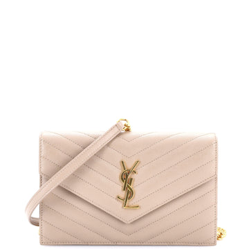 Saint Laurent Classic Monogram Wallet on Chain Matelasse Chevron Leather Small