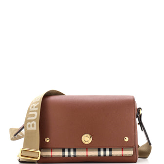 Burberry Note Crossbody Bag Leather with Vintage Check Canvas Medium