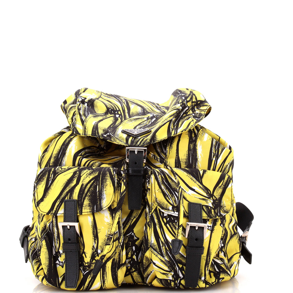 Prada Double Front Pocket Backpack Printed Tessuto Medium 