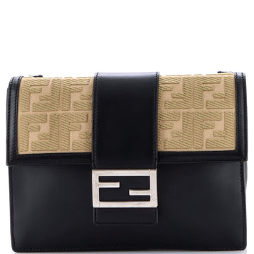 Fendi Flat Baguette Crossbody Bag Leather with Zucca Jacquard Medium