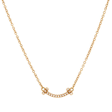 Tiffany & Co. T Smile Pendant Necklace 18K Yellow Gold with Diamonds Mini