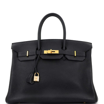 Hermes Birkin Handbag Black Clemence with Gold Hardware 35