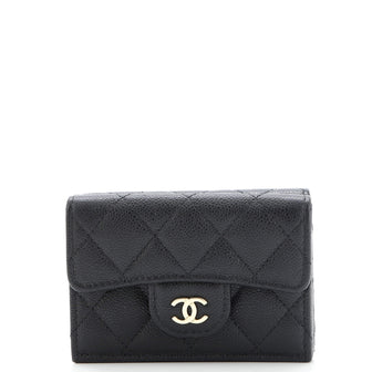 Chanel Trifold Classic Flap Wallet Quilted Caviar Small