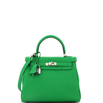 Hermes Kelly Handbag Green Togo with Palladium Hardware 25