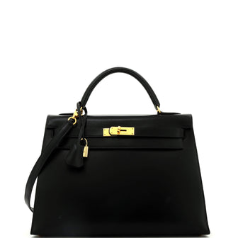 Hermes Kelly Handbag Black Box Calf with Gold Hardware 32