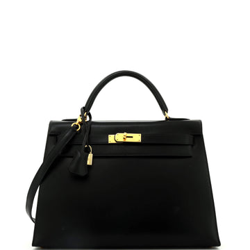 Hermes Kelly Handbag Black Box Calf with Gold Hardware 32