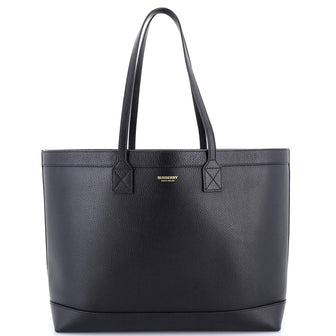 Burberry Shopping Tote Leather with Check Canvas Interior Medium