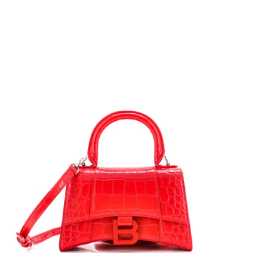 Balenciaga Hourglass Top Handle Bag Crocodile Embossed Leather XS