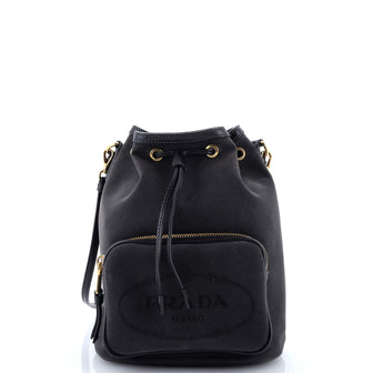 Prada Logo Drawstring Bucket Bag Canvas