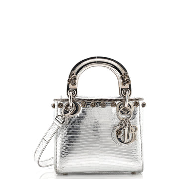 Christian Dior Lady Dior Bag Lizard with Metal Applique Mini