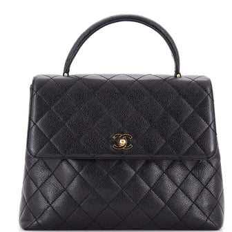 Chanel Vintage Classic Top Handle Flap Bag Quilted Caviar Jumbo