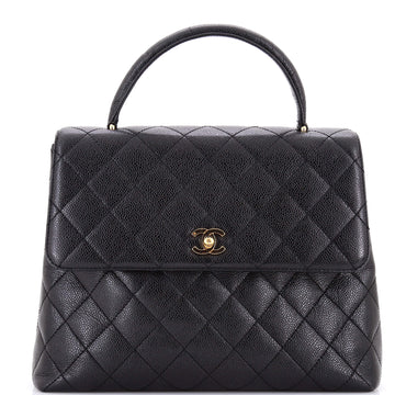 Chanel Vintage Classic Top Handle Flap Bag Quilted Caviar Jumbo