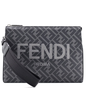 Fendi Logo Wristlet Clutch Zucca Coated Canvas Medium