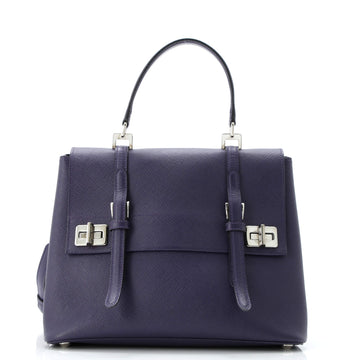 Prada Half Flap Double Turn Lock Satchel Saffiano Leather Medium