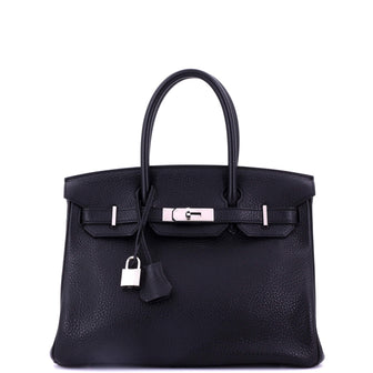 Hermes Birkin Handbag Black Togo with Palladium Hardware 30