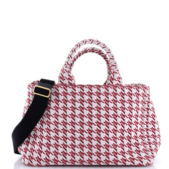 Prada Canapa Tote Houndstooth Printed Canvas Large