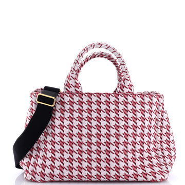 Prada Canapa Tote Houndstooth Printed Canvas Large