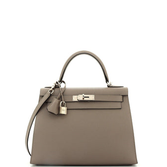 Hermes Kelly Handbag Grey Epsom with Palladium Hardware 28