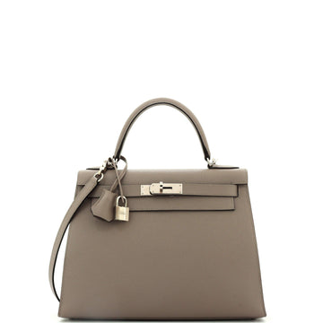 Hermes Kelly Handbag Grey Epsom with Palladium Hardware 28