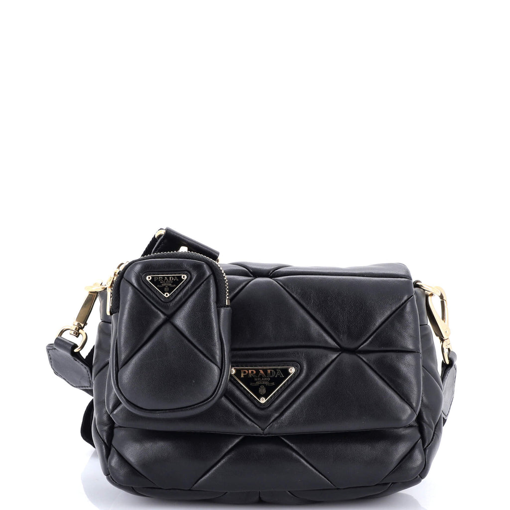 Prada System Flap Shoulder Bag Quilted Nappa Leather Small 340170