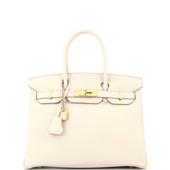 Hermes Birkin Handbag Light Clemence with Gold Hardware 30