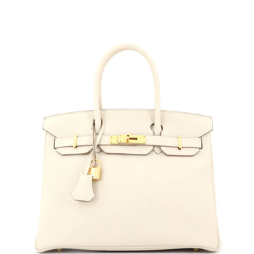 Hermes Birkin Handbag Light Clemence with Gold Hardware 30