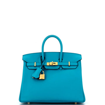 Hermes Birkin Handbag Blue Swift with Gold Hardware 25