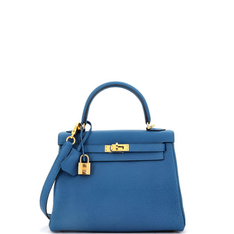 Hermes Kelly Handbag Blue Togo with Gold Hardware 25