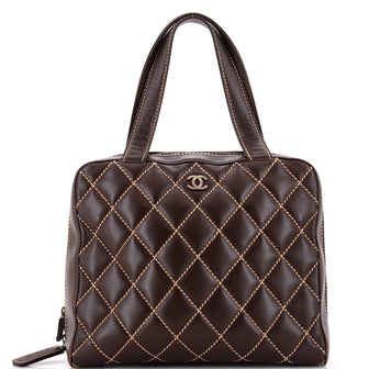 Chanel Surpique Zip Around Satchel Quilted Leather Large