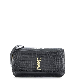 Saint Laurent Classic Monogram Phone Holder Shoulder Bag Crocodile Embossed Leather