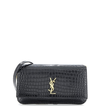 Saint Laurent Classic Monogram Phone Holder Shoulder Bag Crocodile Embossed Leather