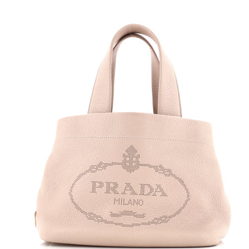 Prada Logo Tote Bag Perforated Leather Small