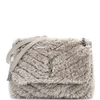 Saint Laurent Niki Chain Flap Bag Matelasse Chevron Shearling Medium