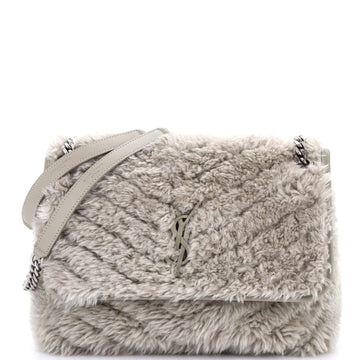 Saint Laurent Niki Chain Flap Bag Matelasse Chevron Shearling Medium