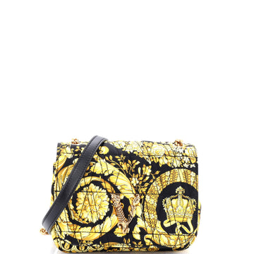 Versace Virtus Chain Flap Shoulder Bag Quilted Printed Silk Small