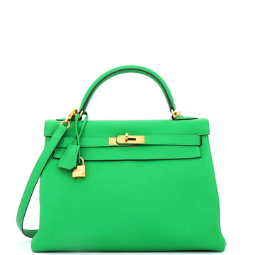 Hermes Kelly Handbag Green Togo with Gold Hardware 32