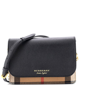 Burberry Hampshire Wallet on Chain Leather and House Check Canvas