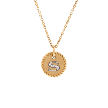 David Yurman Initial Charm Pendant Necklace 18K Yellow Gold with Diamonds
