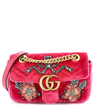 Gucci GG Marmont Flap Bag Embellished Matelasse Velvet Mini