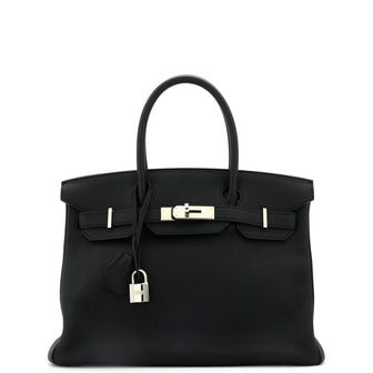 Hermes Birkin Handbag Black Togo with Palladium Hardware 30