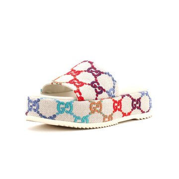 Gucci Women's Angelina Platform Slide Sandals Multicolor GG Linen