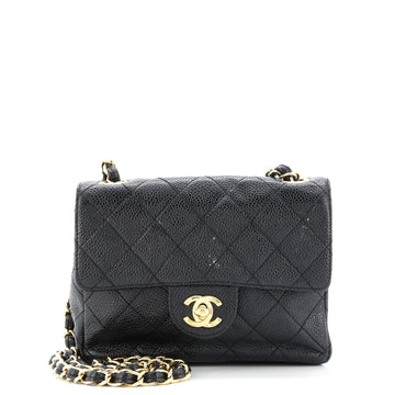 Chanel Vintage Square Classic Single Flap Bag Quilted Caviar Mini