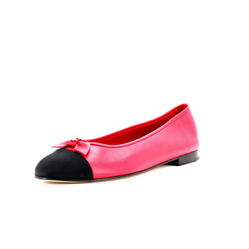 Chanel Women's CC Cap Toe Bow Ballerina Flats Leather with Grosgrain and Faux Pearls